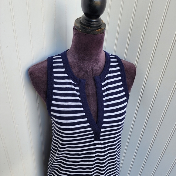 Gap Navy Blue White Stripe Knit Stretch Maxi Dress Shirt Long Dress Sleeveless S - Picture 2 of 14